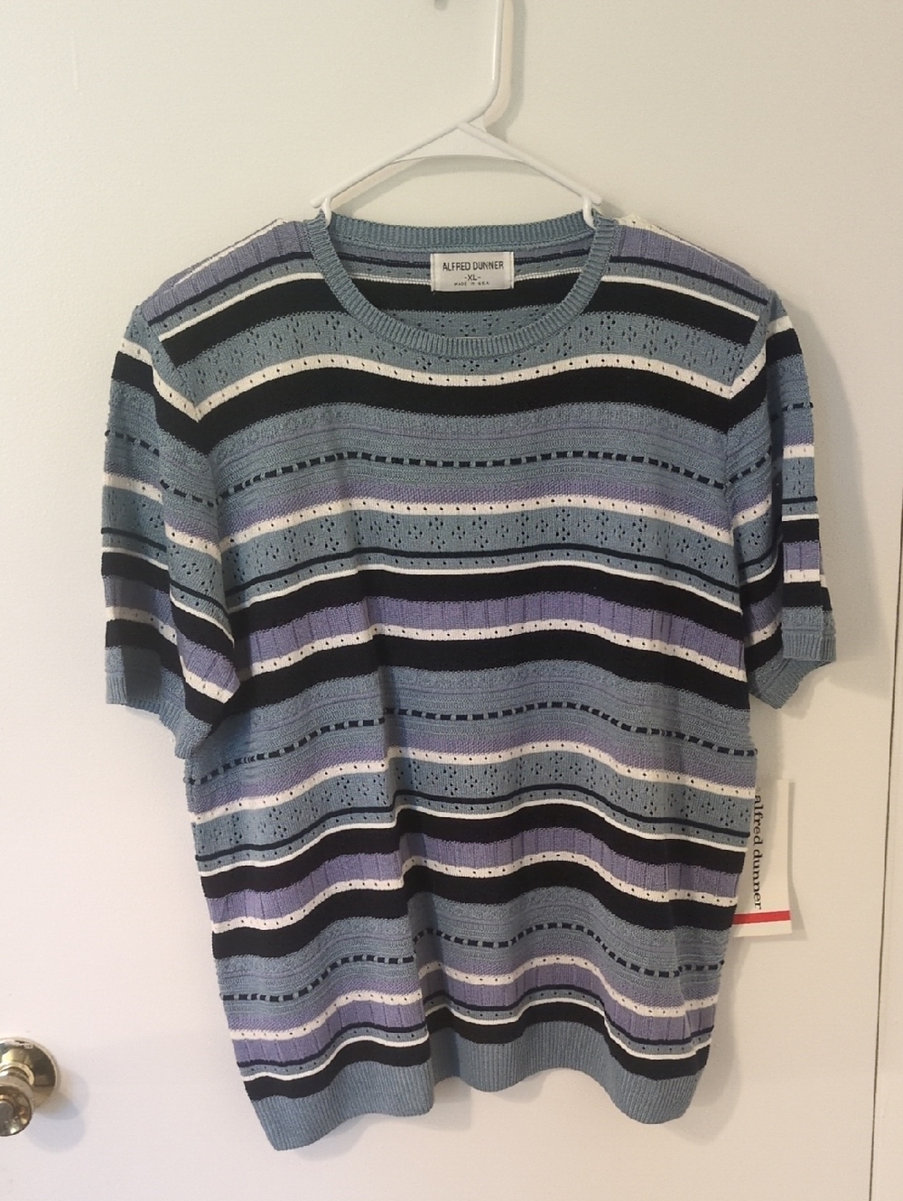Alfred Dunner Light Blue, Black & Lavender Striped Knit Top